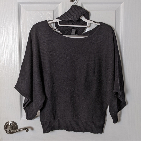 Like-New 2 Piece Silk Angora Black Knit INC Statement Sleeve Sweater Size Small - Picture 1 of 8